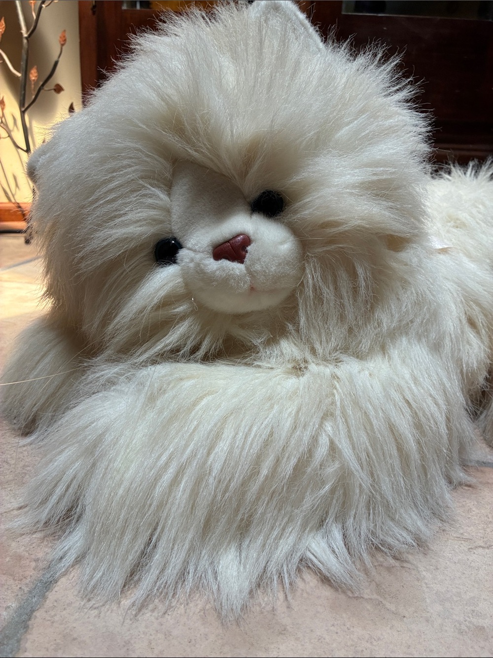 Kellytoy Cream Plush Long-Fur Persian Cat with Brown Nose